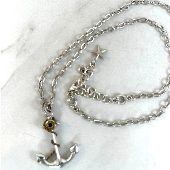 Brighton Silver Anchor Long Nautical Charm Necklace - Picture 2 of 5